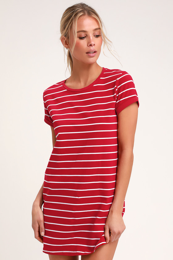 Chic Red Striped Dress - T-Shirt Dress ...